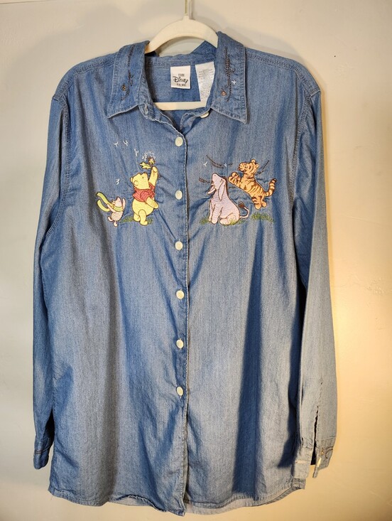 Disney Tops - Disney Winnie the Pooh Denim Button-Up Shirt - Blue Vintage